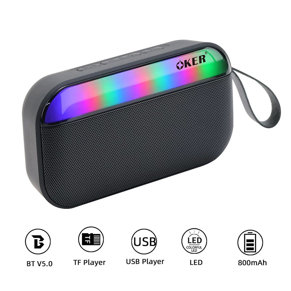 OKER T-56A ลำโพงพกพาไร้สาย ไฟ RGB สีดำ