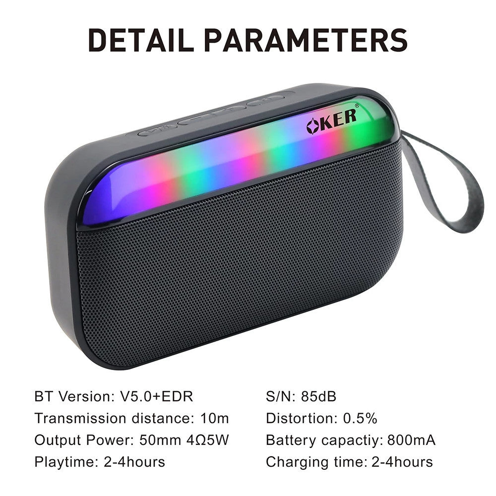 OKER T-56A ลำโพงพกพาไร้สาย ไฟ RGB สีดำ