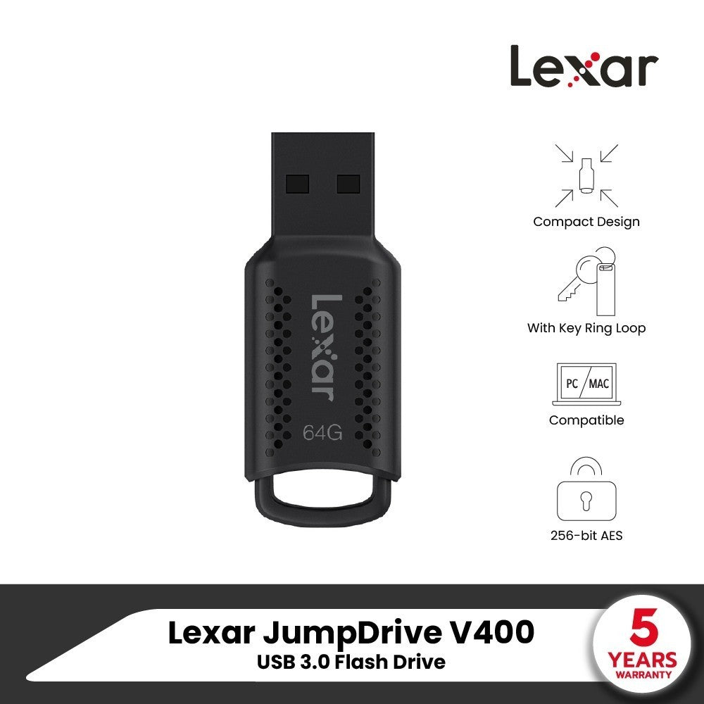 Lexar V400 32-64GB USB 3.0 Flash Drive (แฟลชไดรฟ์) Plug-and-Play รับประกัน 5 ปี