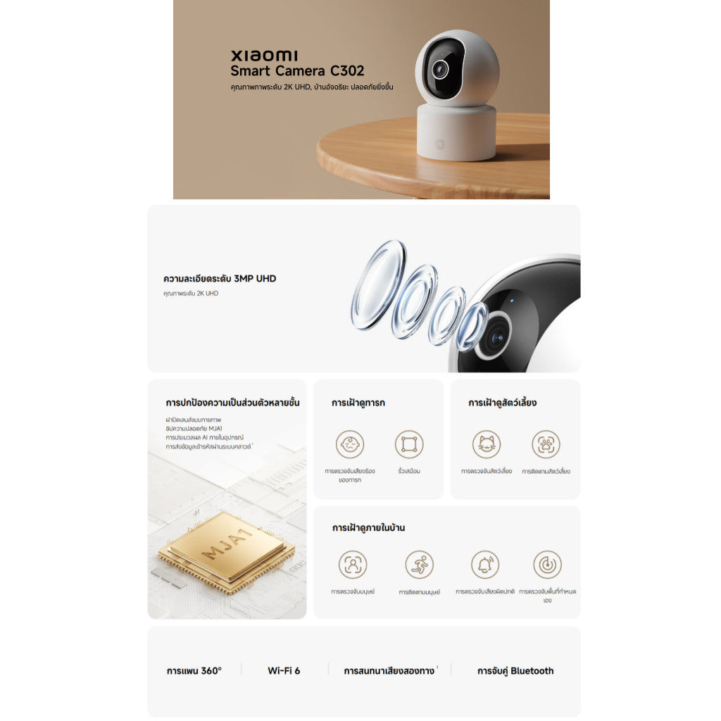 Xiaomi Smart Camera C302 กล้องวงจรปิด I กล้อง Xiaomi I คุณภาพภาพระดับ 2K UHD I การเฝ้าดูทารก I Wi-Fi 6 รับประกัน 1 ปี