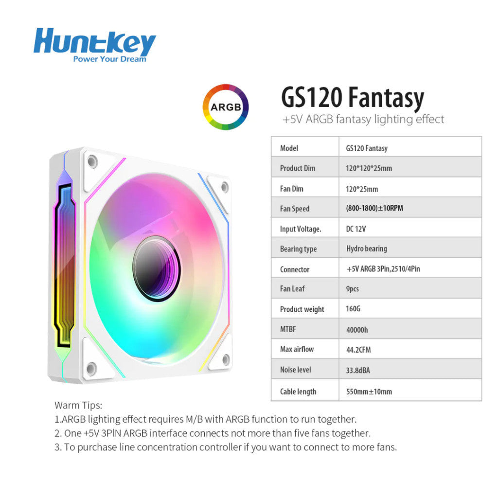 HUNTKEY พัดลมเคสคอมพิวเตอร์ GS120/GS120F Fantasy  รับประกัน 1 ปี