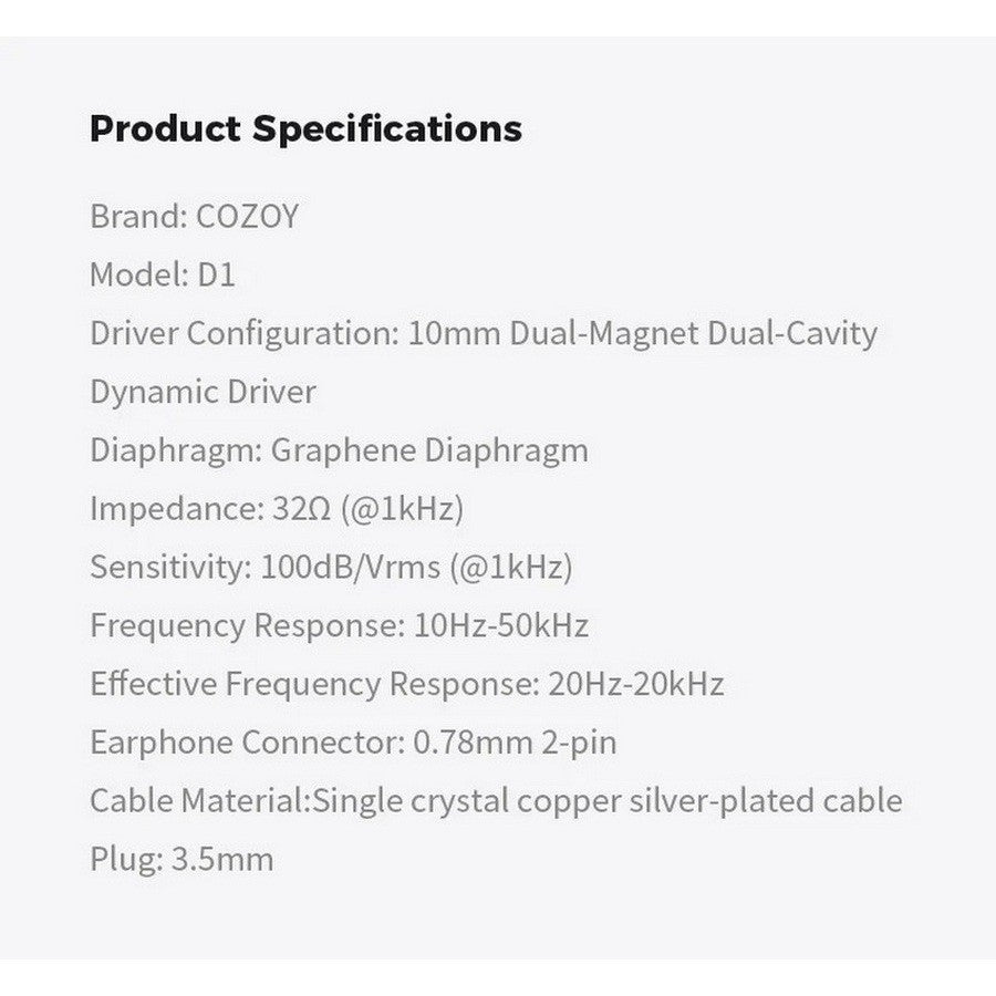 Cozoy D1 หูฟัง IEMs  ไดรเวอร์ Dynamic หูฟังเกมมิ่ง รับประกัน 1 ปี
