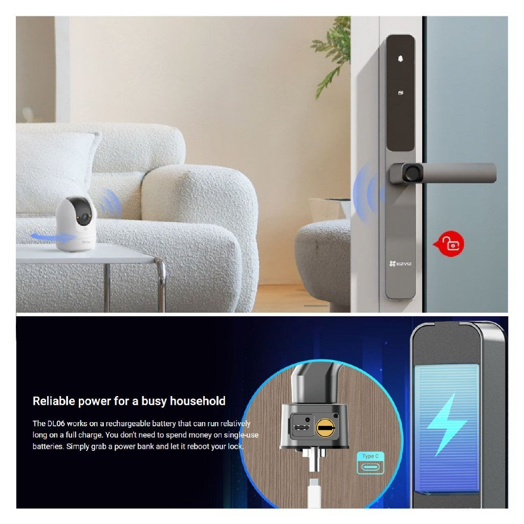 EZVIZ DL06 Smart Door Lock ล็อกประตูอัจฉริยะ สแกนนิ้ว WiFi ปลดล็อกผ่านแอป รหัส คีย์การ์ด
