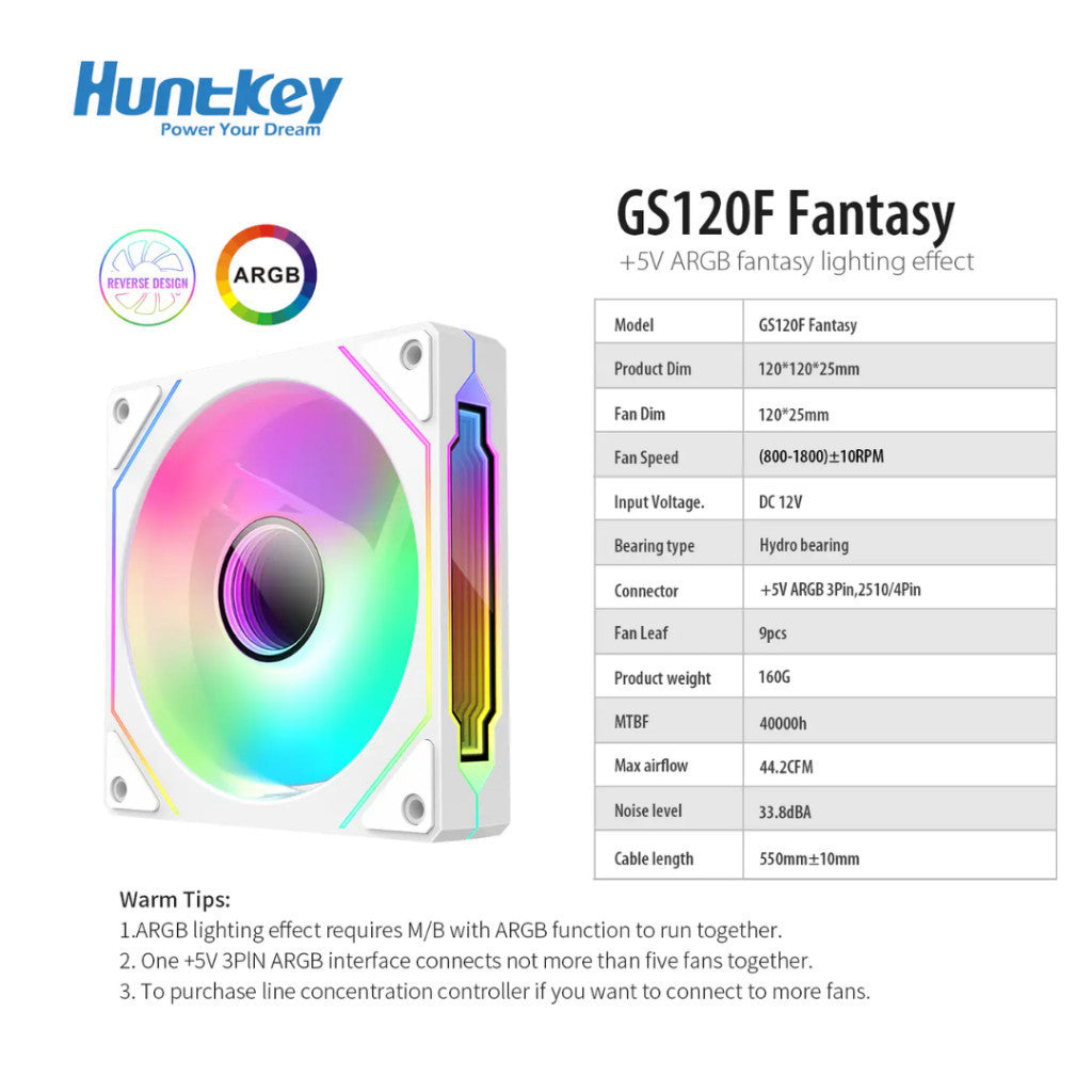 HUNTKEY พัดลมเคสคอมพิวเตอร์ GS120/GS120F Fantasy  รับประกัน 1 ปี