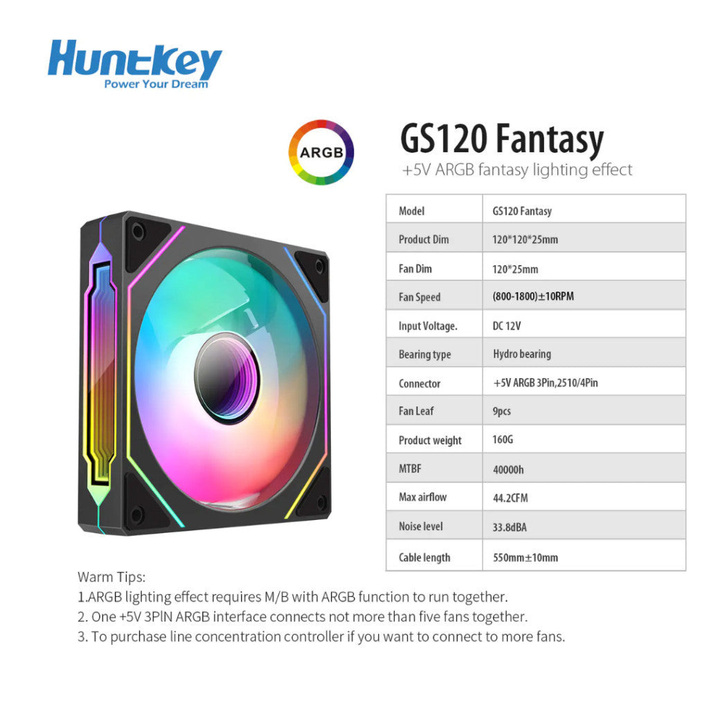 HUNTKEY พัดลมเคสคอมพิวเตอร์ GS120/GS120F Fantasy  รับประกัน 1 ปี