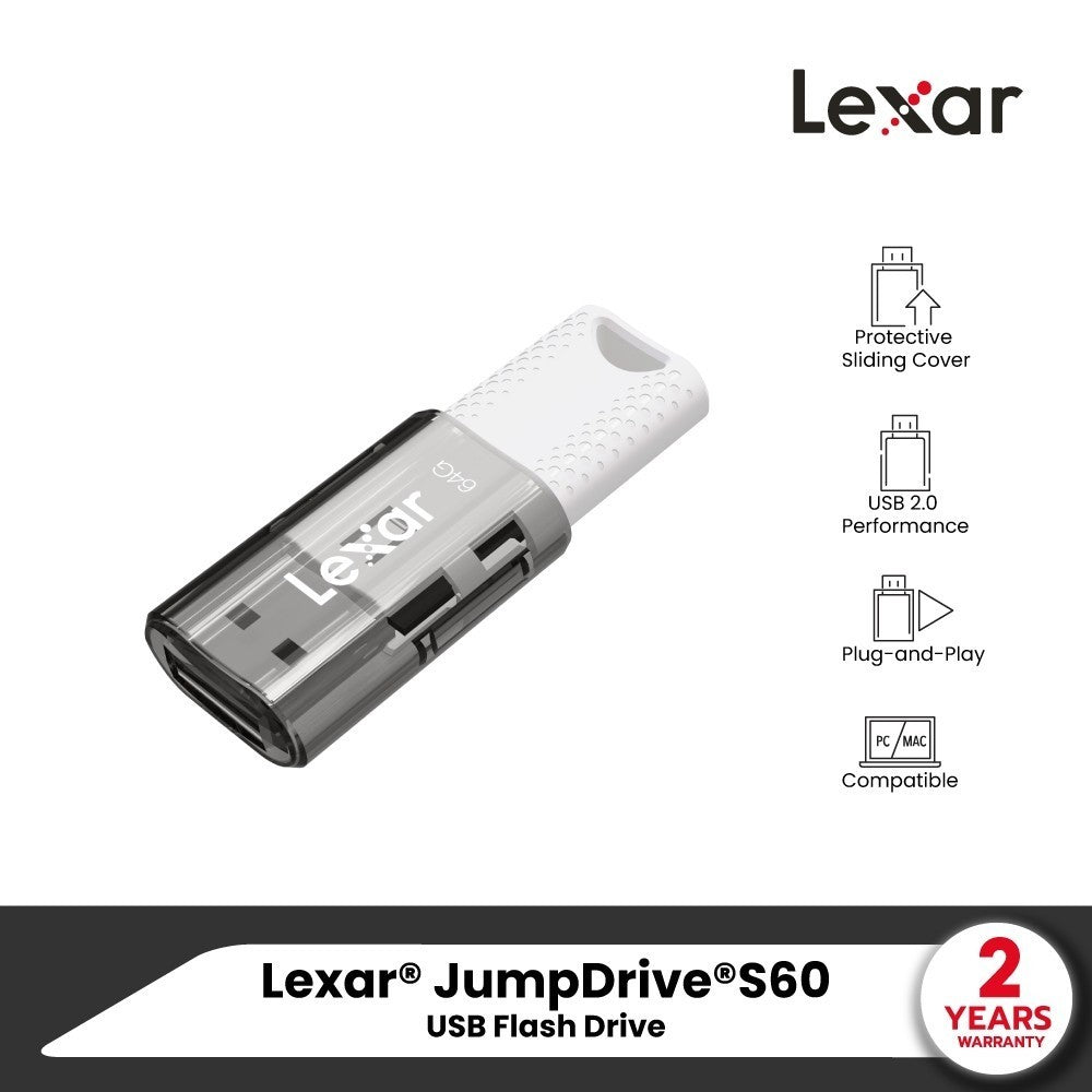 LEXAR S60 USB 2.0 Flash Drive (แฟลชไดรฟ์) Plug and Play รับประกัน 2 ปี