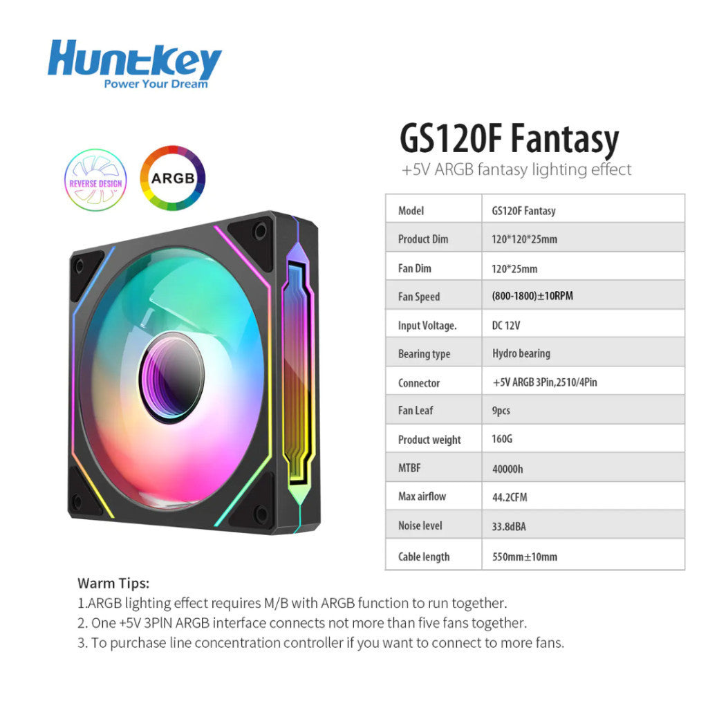 HUNTKEY พัดลมเคสคอมพิวเตอร์ GS120/GS120F Fantasy  รับประกัน 1 ปี