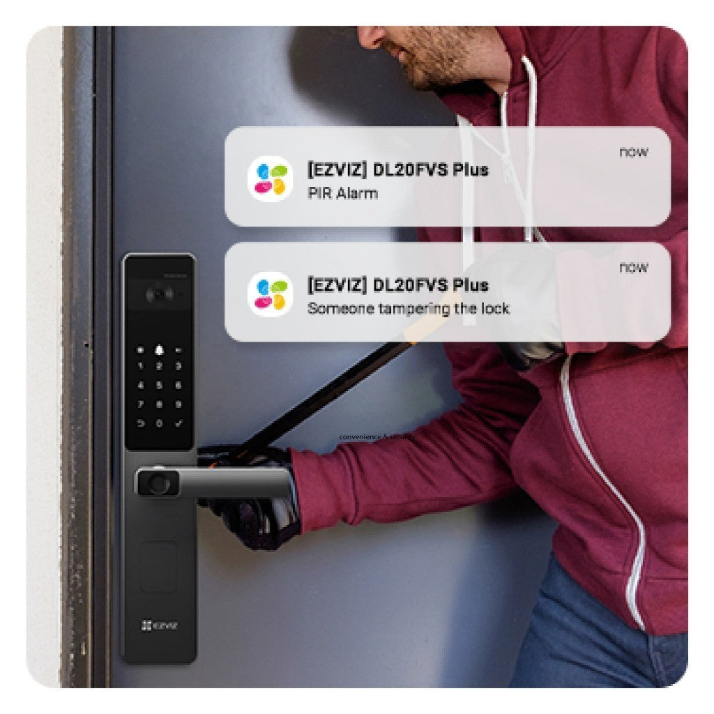 EZVIZ DL20FVS ปลดล็อกด้วย สแกนใบหน้า 3D + เส้นเลือดฝ่ามือ แบตเตอรี่ลิเธียม แบบชาร์จไฟได้