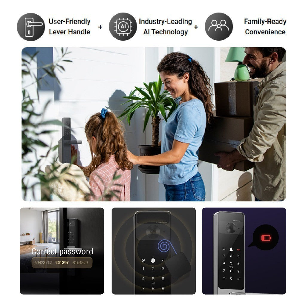 EZVIZ DL20FVS ปลดล็อกด้วย สแกนใบหน้า 3D + เส้นเลือดฝ่ามือ แบตเตอรี่ลิเธียม แบบชาร์จไฟได้