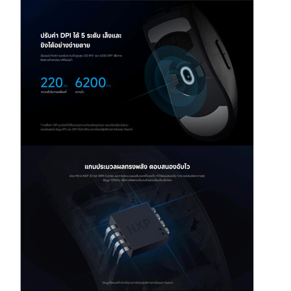 Xiaomi Gaming Mouse Lite เม้าเกมมิ่ง เมาส์มีสาย ปรับ DPI สูงสุด 6200 ตอบสนอง 1 ms ไฟ RGB สวิตช์ไมโคร TTC