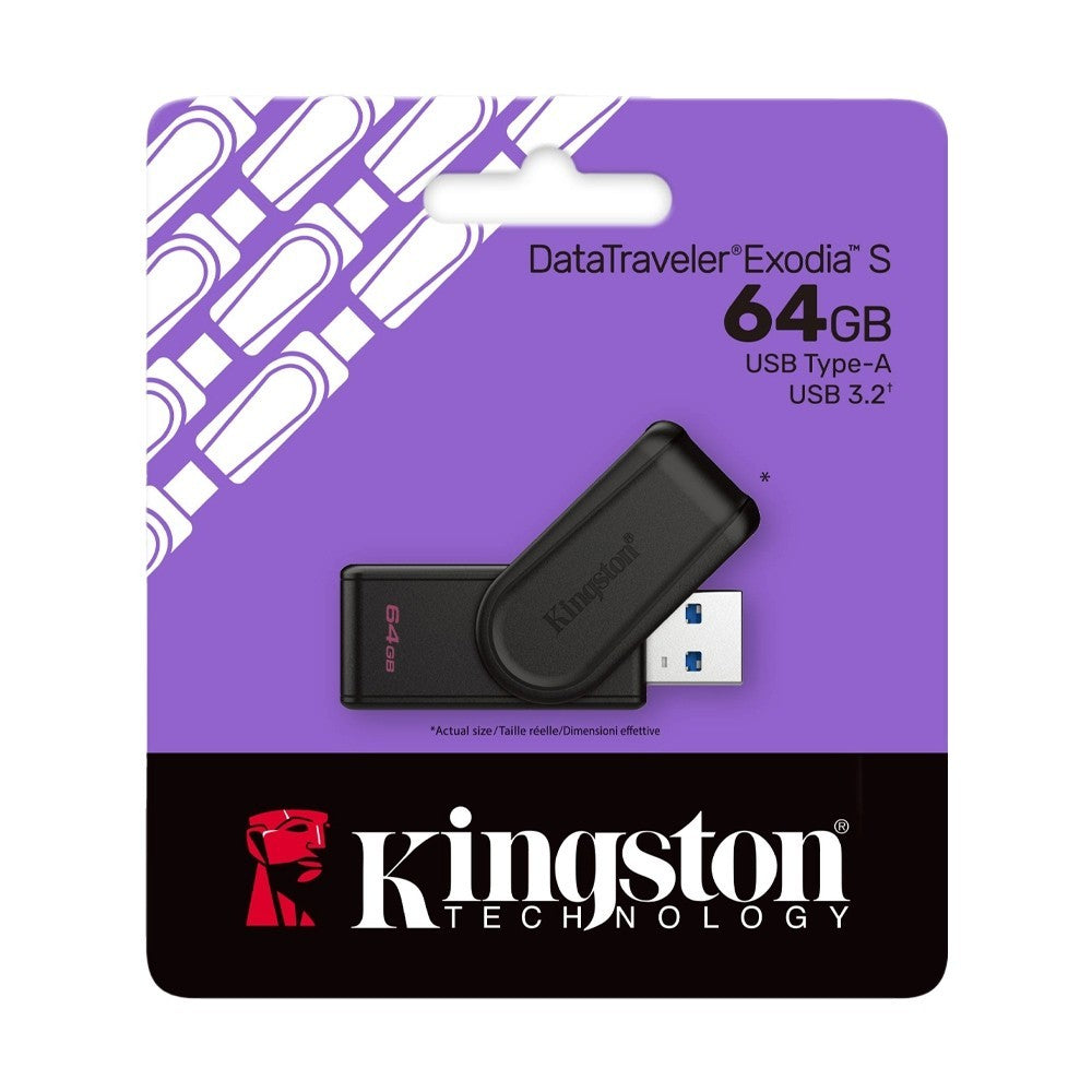 Kingston Flash Drive (แฟลชไดร์ฟ) DTXS 64GB USB 3.2 Gen 1 Black Warranty 5 Years