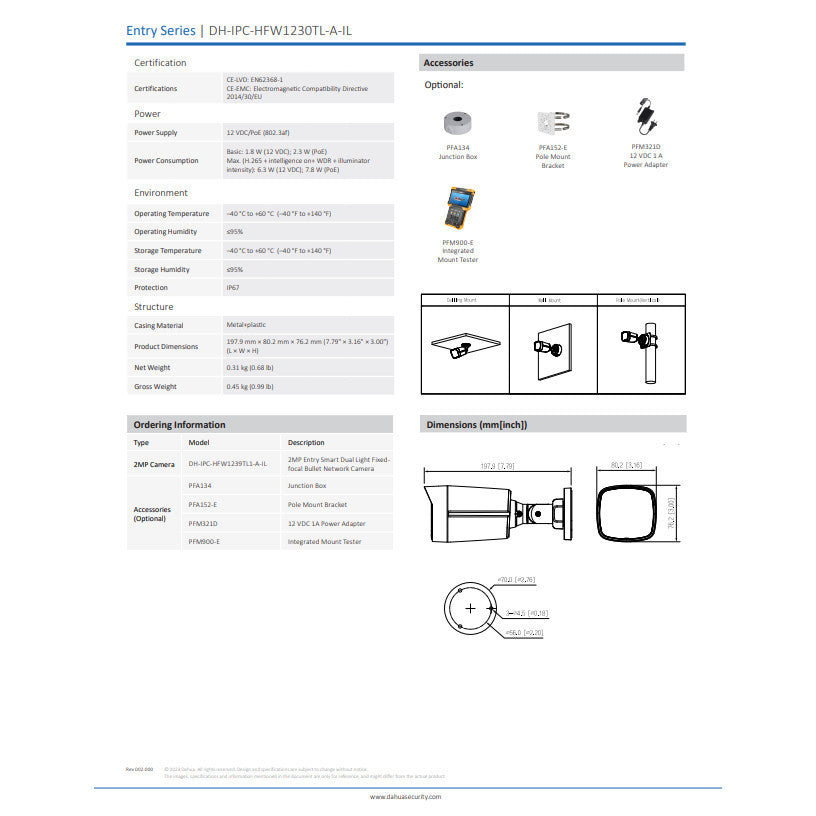 DAHUA DH-IPC-HDW1239V-A-IL-3.6mm 2MP Smart Dual Light Fixed-focal Bullet Network Camera