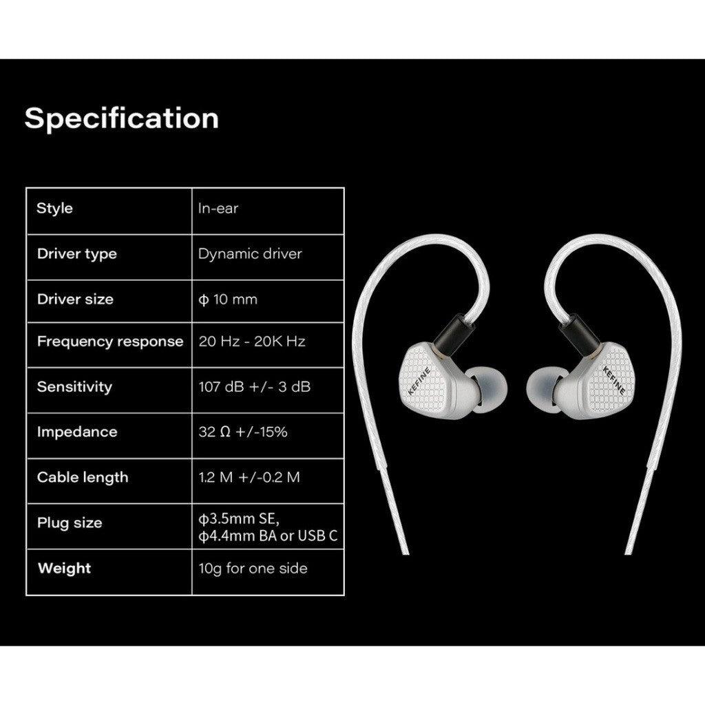 KEFINE Klean SV 3.5 หูฟัง IEMs ไดรเวอร์ไดนามิก 10mm ไดอะแฟรม DLC รับประกัน 1 ปี