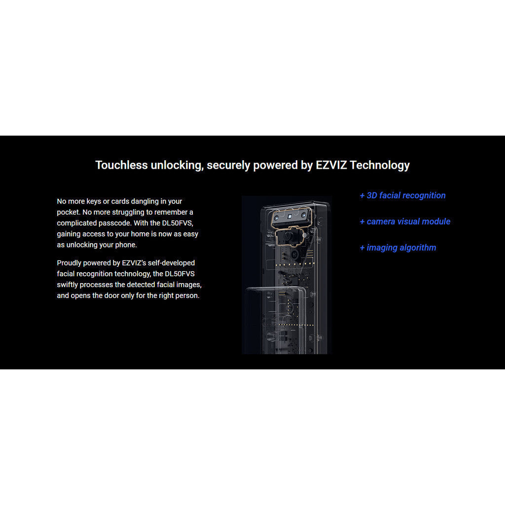 EZVIZ DL50FVS อุปกรณ์ล็อคประตูอัจฉริยะ แบบจดจำใบหน้า แบบชาร์จแบตสูงสุด 5000 mAh ออกแแบบแข็งแรง