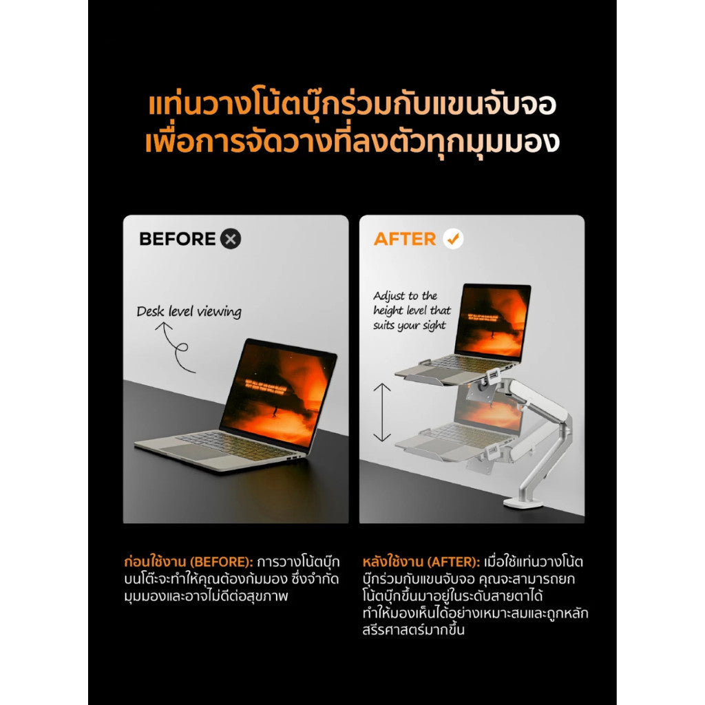 Humanmotion ขาตั้งแล็ปท็อป Monitor Arms  HM-ARM-ZP24BG  รับน้ำหนักได้ 9kg รับประกัน 3 ปี