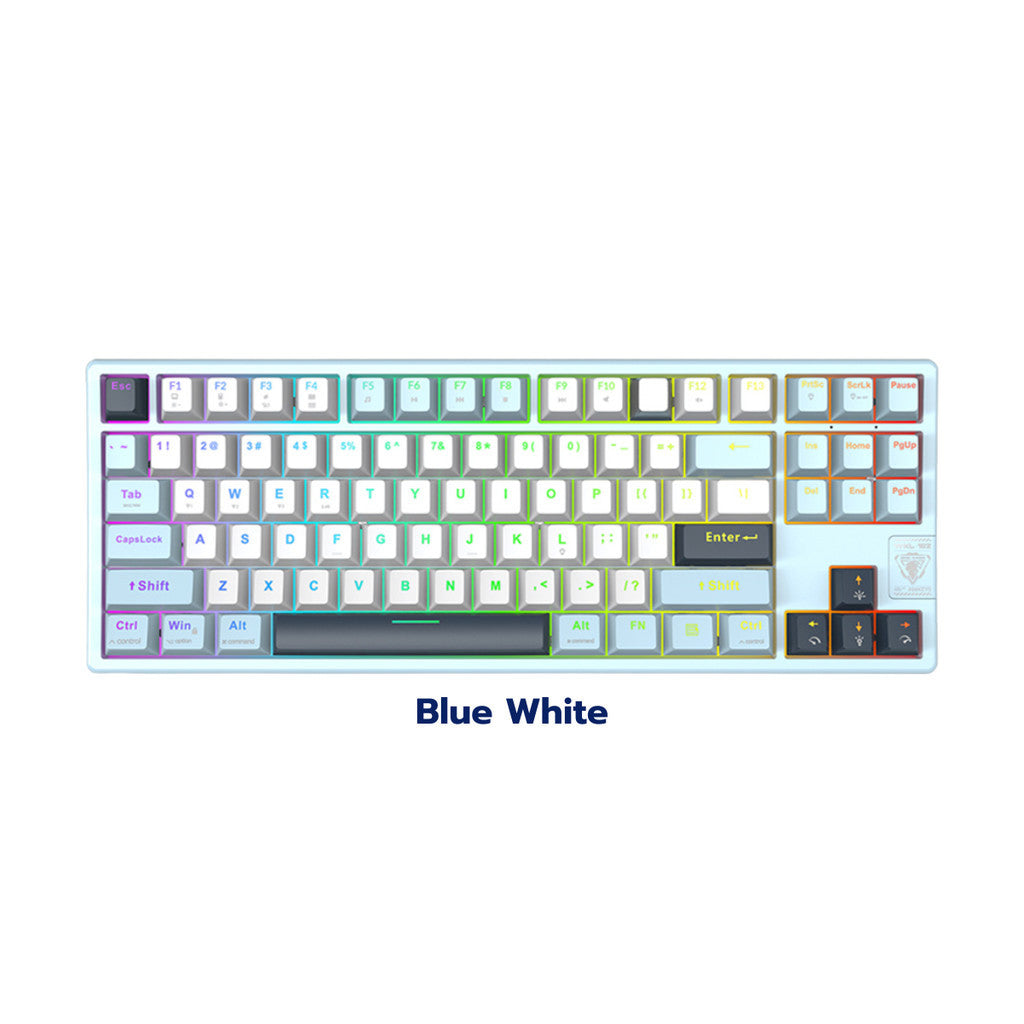 JEDEL WKL-102 คีย์บอร์ดเกมมิ่ง แมคคานิคอล 88ปุ่ม บลูสวิตซ์ คีย์ENG แถมคีย์ไทย ไฟRainbow แบต400 Trimode