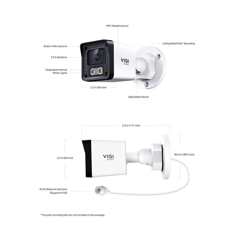 VIGI EasyCam C320 VIGI 2MP Outdoor Full-Color Bullet Network Camera ความคมชัดสูง 2MP และภาพสีตลอด 24 ชั่วโมง