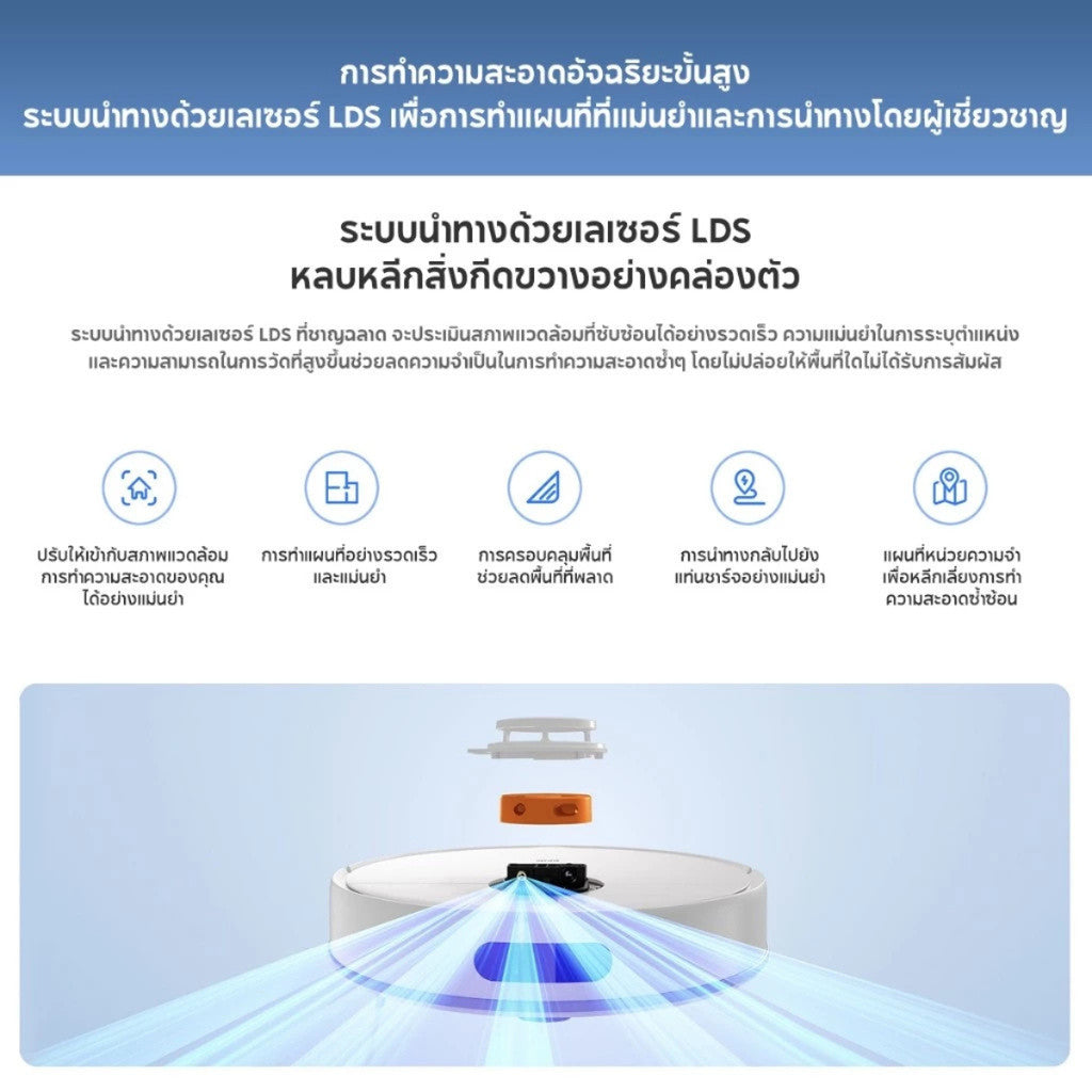 Xiaomi Robot Vacuum S40C 5000Pa ระบบนำทาง LDS Laser หลีกเลี่ยงสิ่งกีดขวางอัตโนมัติ ควบคุมผ่านแอป Mi Home ได้