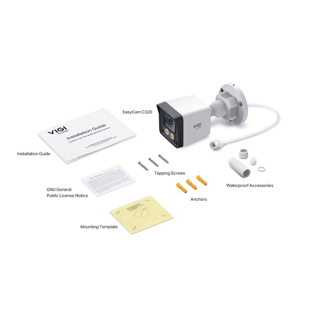 VIGI EasyCam C320 VIGI 2MP Outdoor Full-Color Bullet Network Camera ความคมชัดสูง 2MP และภาพสีตลอด 24 ชั่วโมง