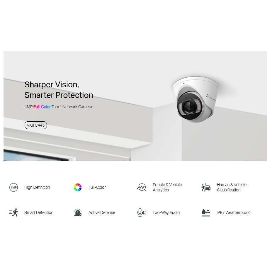 TP-LINK VIGI C445 2.8MM 4MP Full-Color Turret Network Camera กล้องวงจรปิด รับประกัน 3 ปี