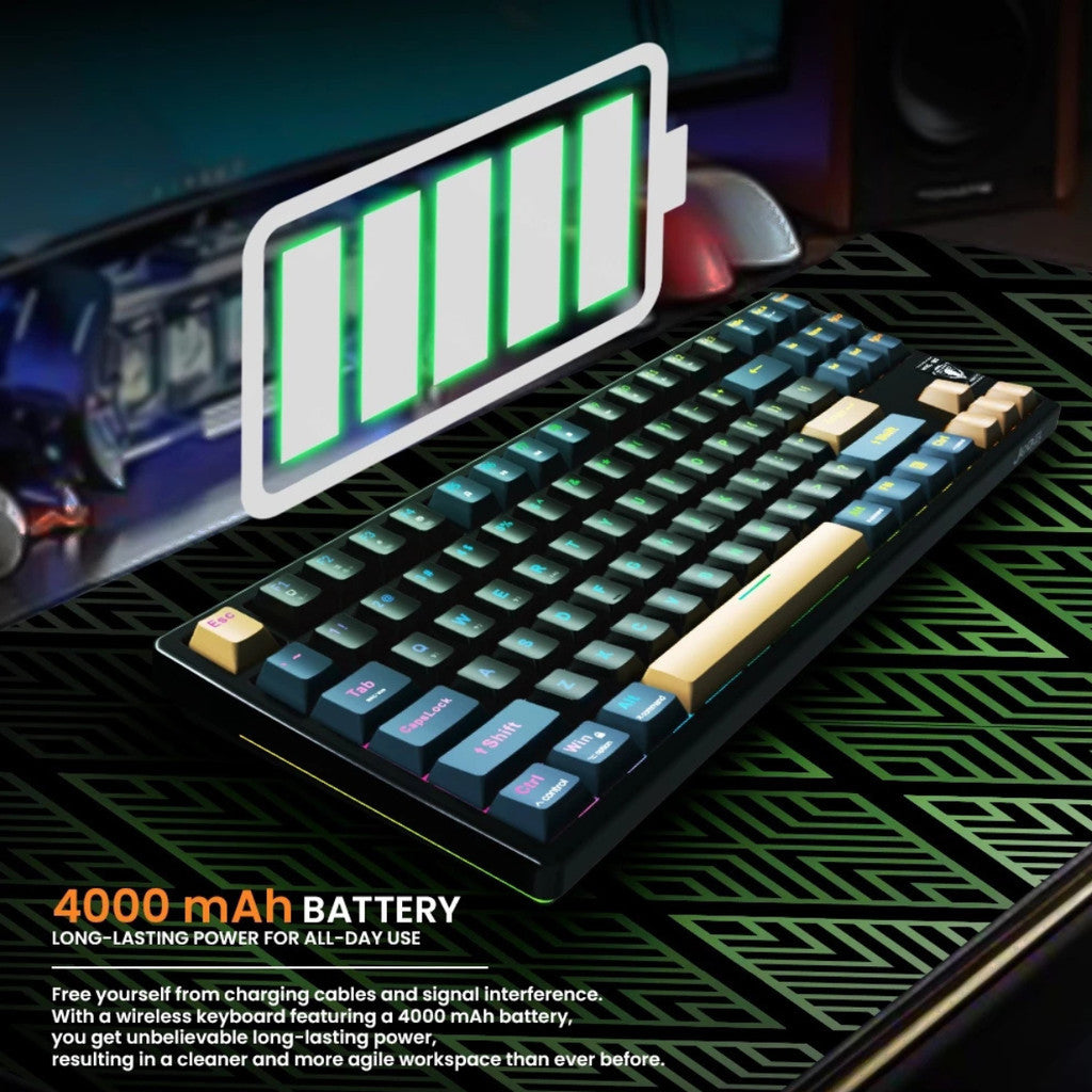 JEDEL WKL-102 คีย์บอร์ดเกมมิ่ง แมคคานิคอล 88ปุ่ม บลูสวิตซ์ คีย์ENG แถมคีย์ไทย ไฟRainbow แบต400 Trimode