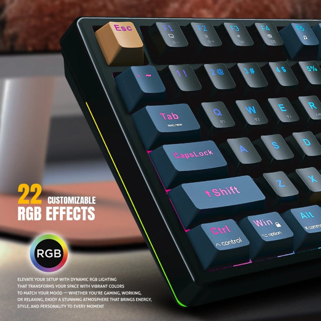 JEDEL WKL-102 คีย์บอร์ดเกมมิ่ง แมคคานิคอล 88ปุ่ม บลูสวิตซ์ คีย์ENG แถมคีย์ไทย ไฟRainbow แบต400 Trimode