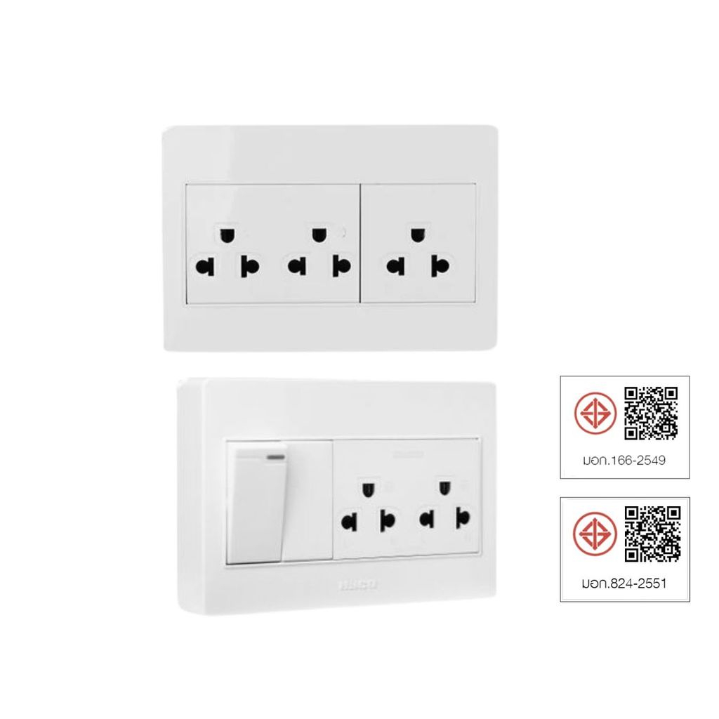 HACO เต้ารับเดี่ยว-สวิตช์ทางเดียว รุ่น M3N-S11/S21/S31/E10/E11/E20, M4N-E21/E30 รับประกัน 1 ปี