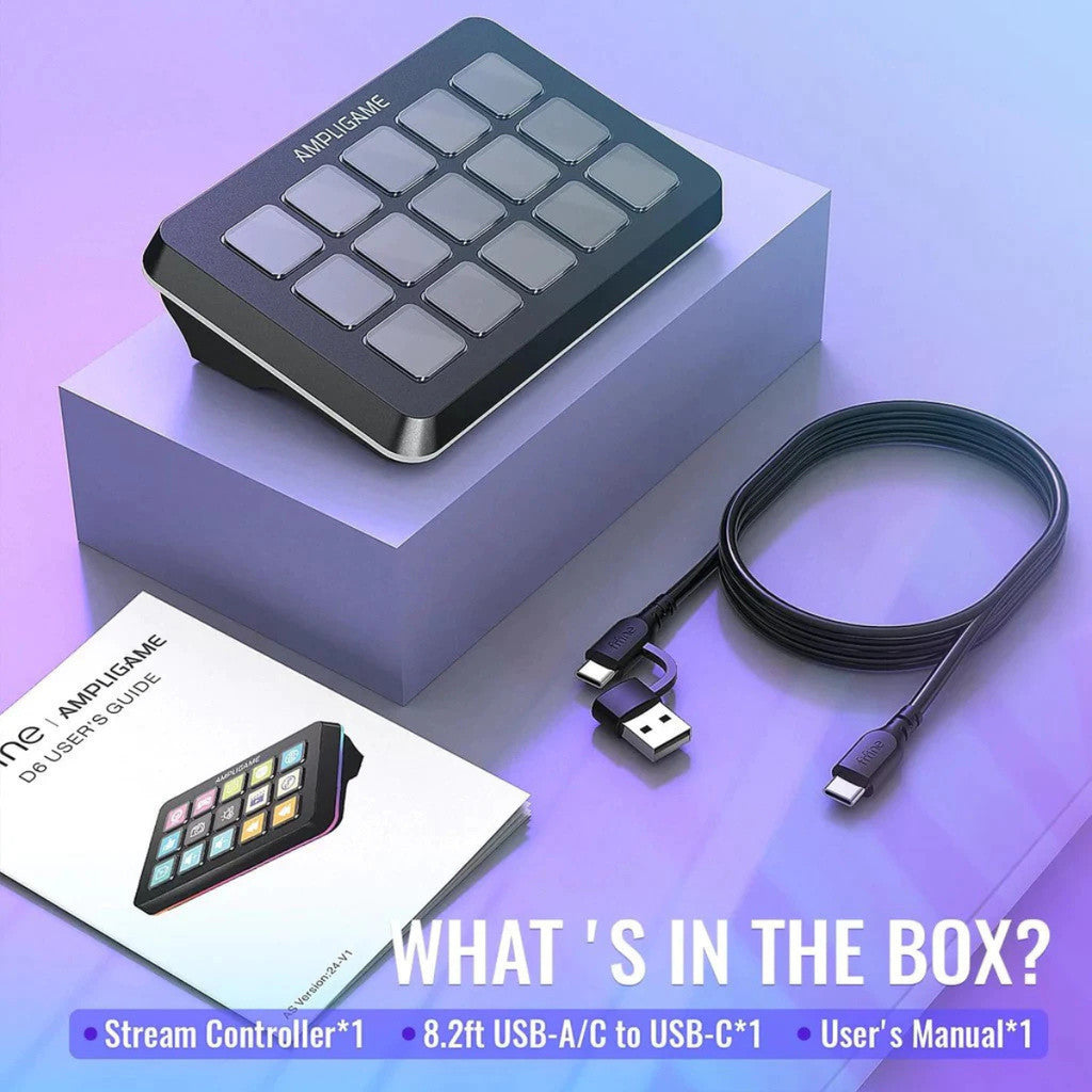 FiFine D6 Stream Controller อุปกรณ์ควบคุมสตรีมมาพร้อมปุ่มมาโครปรับแต่งได้ 15 ปุ่ม, หน้าจอ LCD (Black)