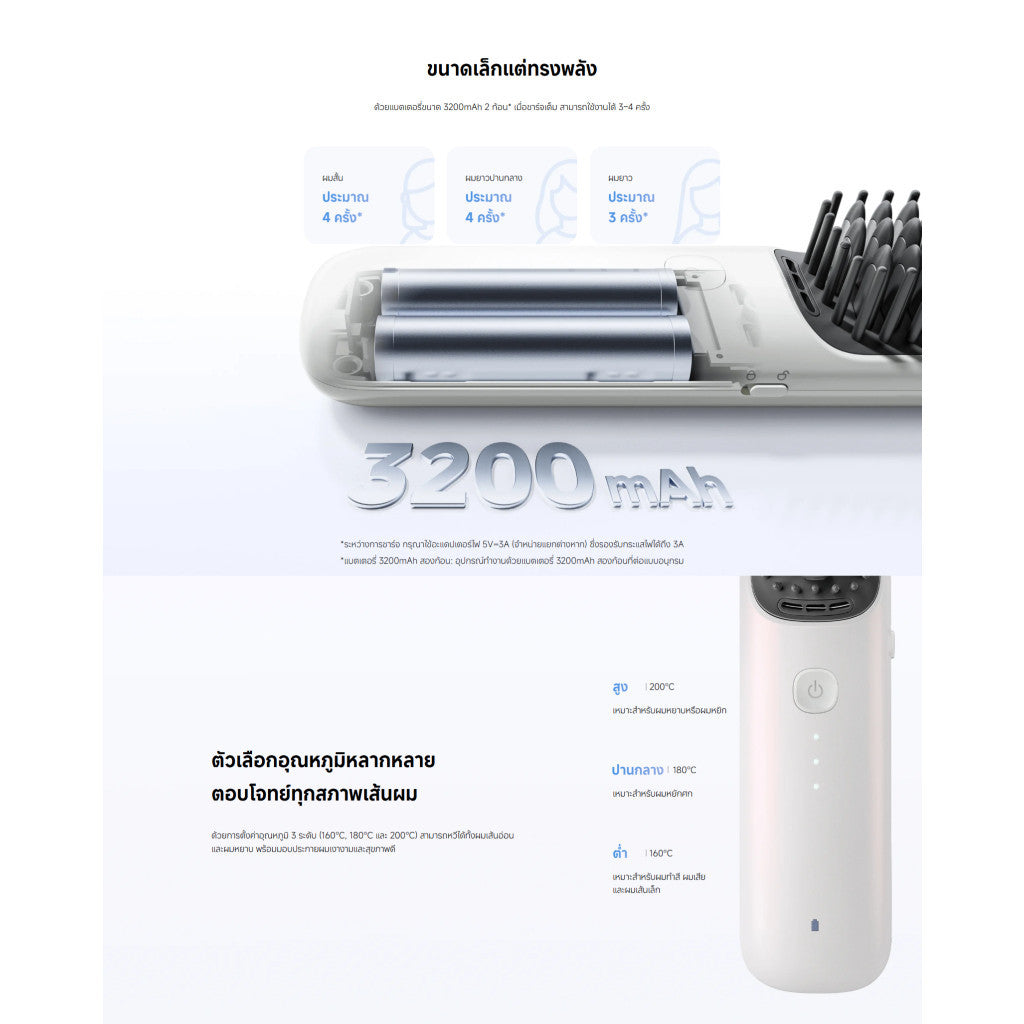 Xiaomi Cordless Hair Straightener Brush หวีไฟฟ้า I ไอออนลบนับสิบล้านตัว I การตั้งค่าอุณหภูมิสามระดับ