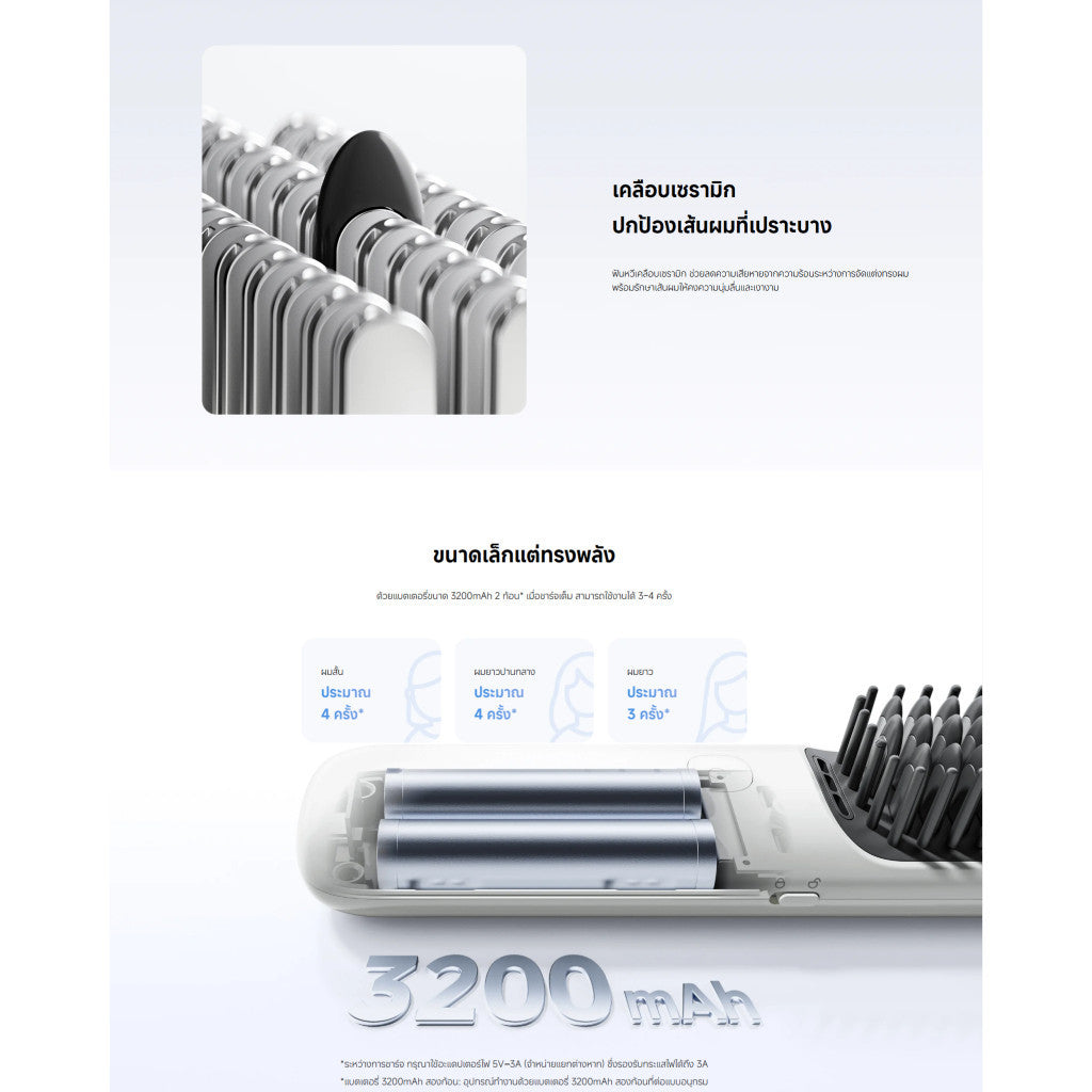 Xiaomi Cordless Hair Straightener Brush หวีไฟฟ้า I ไอออนลบนับสิบล้านตัว I การตั้งค่าอุณหภูมิสามระดับ