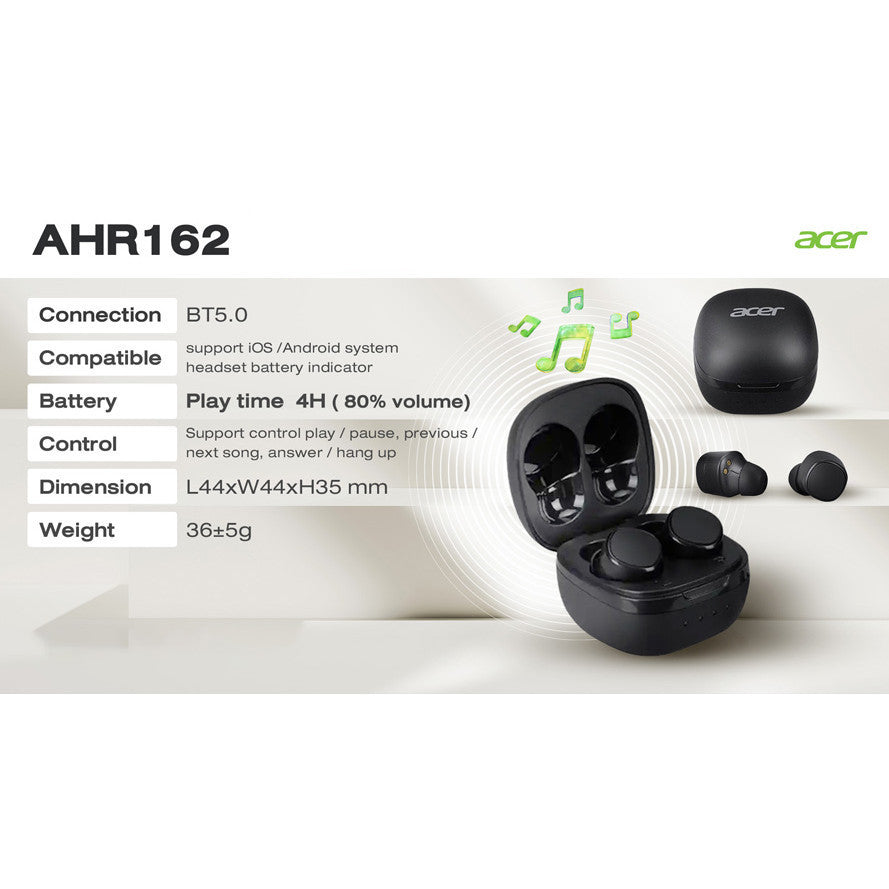 ACER หูฟังอินเอียร์ไร้สาย AHR162 WIRELESS EARPHONES รับประกันตลอดอายุการใช้งาน
