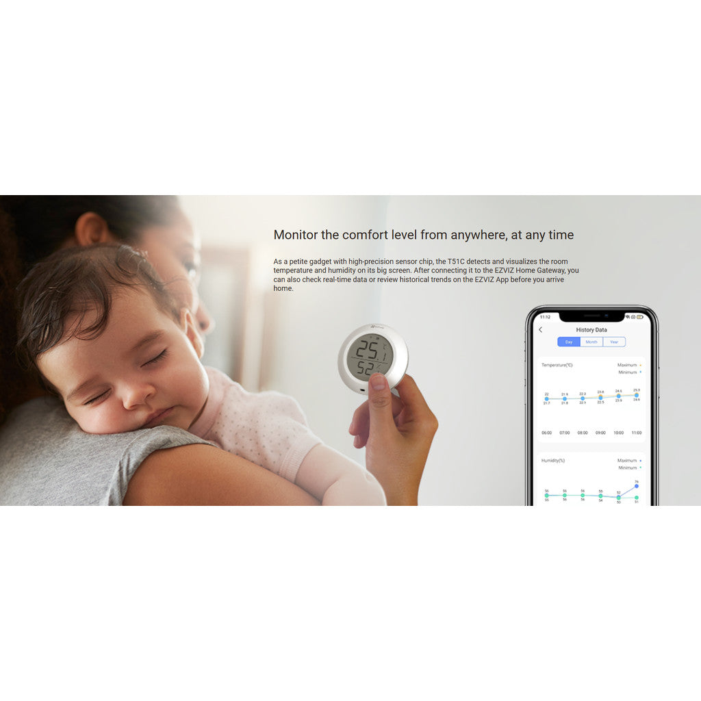 EZVIZ T51C Temperature & Humidity Sensor สามารถตรวจจับ และแสดงภาพอุณหภูมิ และความชื้นได้แบบเรียลไทม์