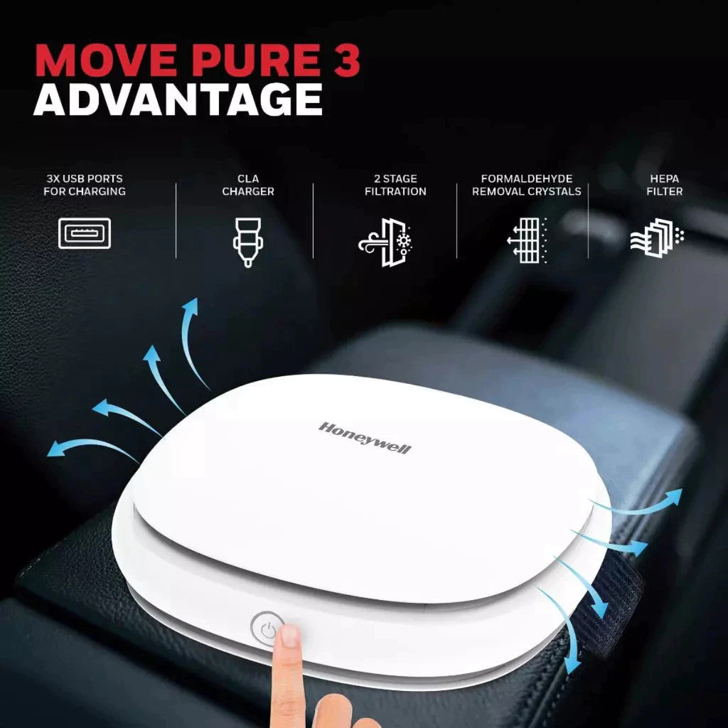 (มีส่งด่วน)Honeywell เครื่องฟอกอากาศในรถยนต์ Move Pure Car Air Purifier กรองฝุ่น PM 2.5 / PM 10 ประกัน 2 ปี