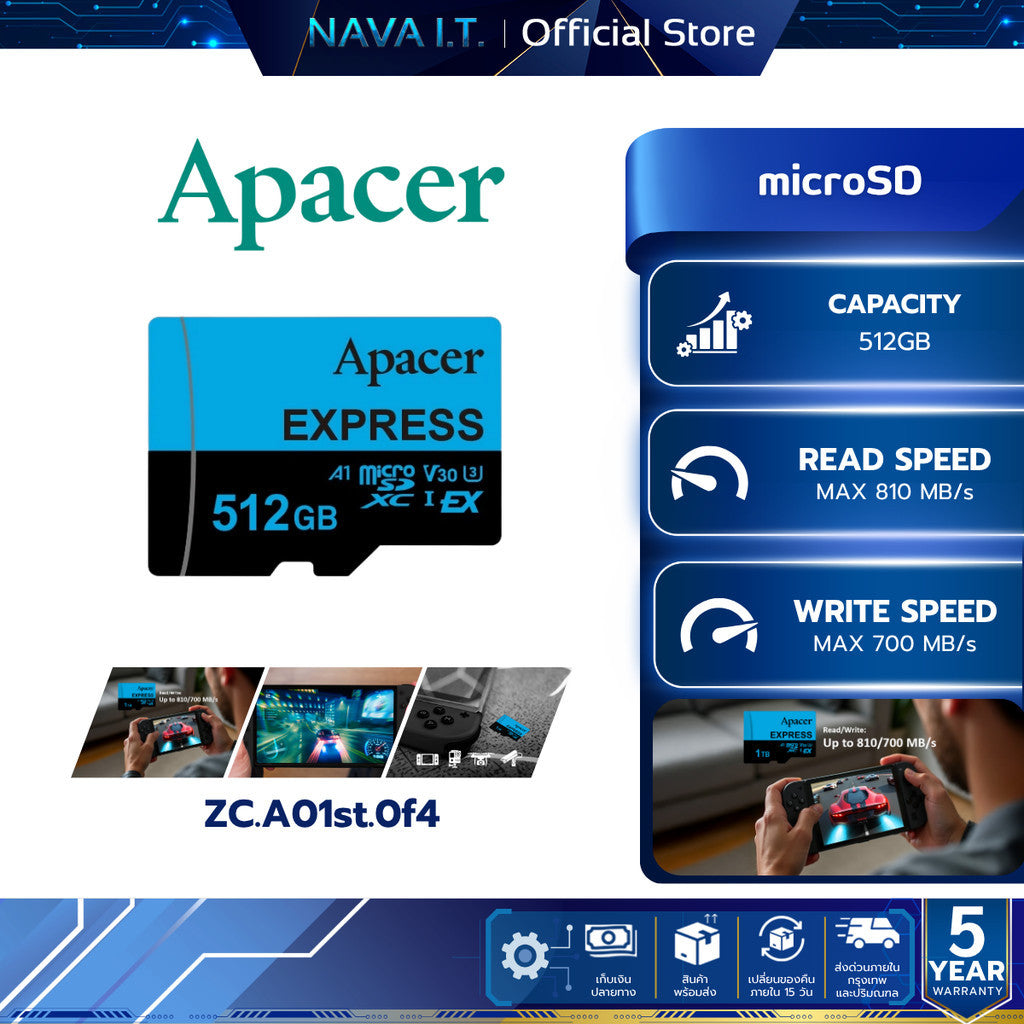 APACER MicroSD (การ์ดความจำ) microSDXC Express 512GB (ZC.A01st.0f4) WARRANTY 5 YEAR