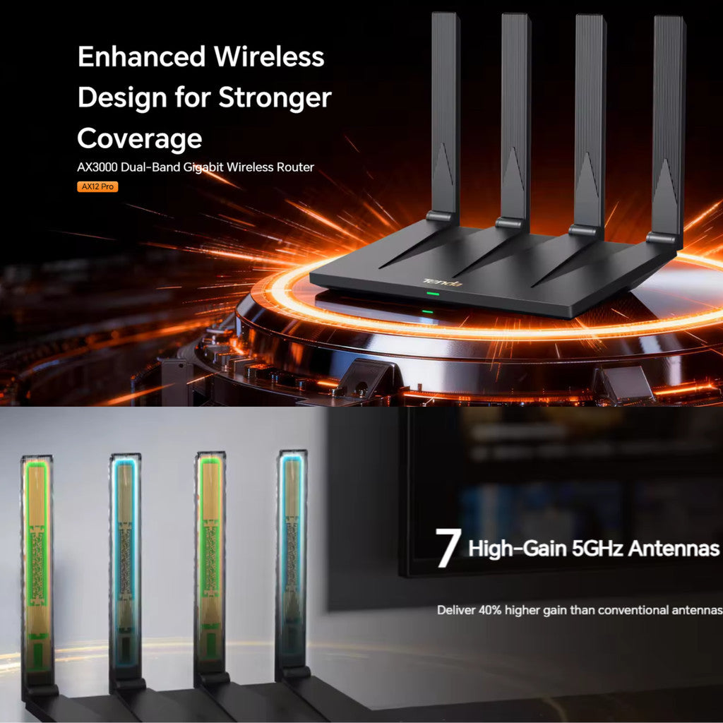 TENDA AX12 PRO AX3000 Dual-Band Gigabit Wireless Router เราเตอร์ Wi-Fi 6 รับประกันศูนย์ไทย