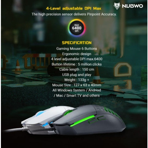 เมาส์ไร้เสียง Nubwo NM-94m MURDERER เมาส์มาโคร  ประกันศูนย์ 1 ปี