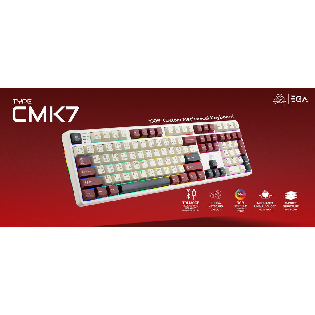 EGA TYPE CMK7 WHITE (red switch) คีย์บอร์ดเกมมิ่ง wireless,สาย Mechanical Full RGB CIY Switch 5 Pin ขนาด100%