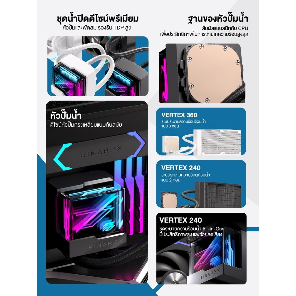 ชุดน้ำระบบปิด Einarex VERTEX 240 / VERTEX 360 ARGB Liquid Cooler รับประกัน 3 ปี