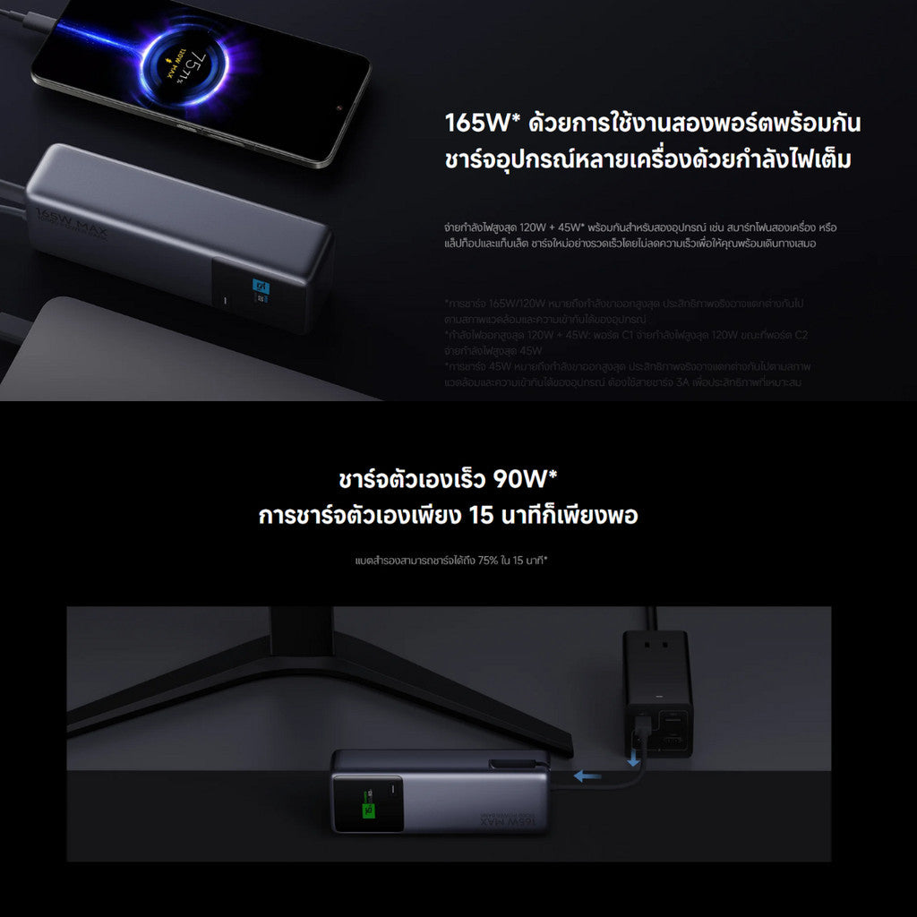 Xiaomi 165W Power Bank 10000 mAh (สายในตัว) พาวเวอร์แบงค์ มีจอสถานะแบตเตอรี่ รับประกัน 6 เดือน