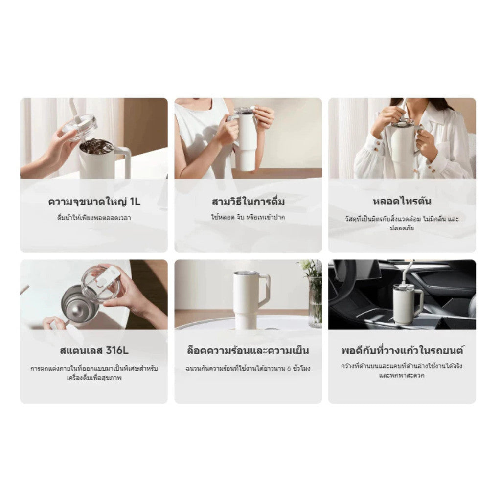XIAOMI STRAW MUG แก้วเก็บความเย็น พร้อมหลอดดูด เก็บอุณหภูมินานถึง 6 ชั่วโมง ขนาด 1 ลิตร รับประกัน 1 ปี