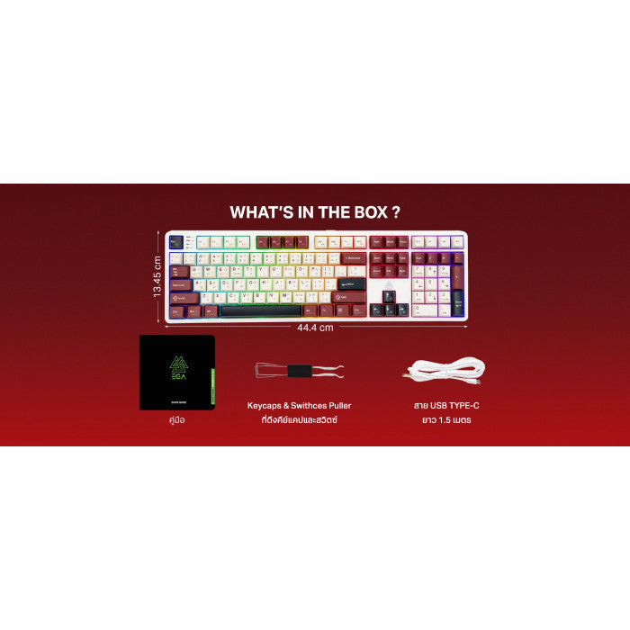 EGA TYPE CMK7 WHITE (red switch) คีย์บอร์ดเกมมิ่ง wireless,สาย Mechanical Full RGB CIY Switch 5 Pin ขนาด100%