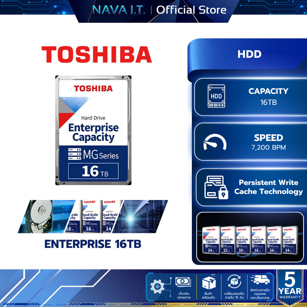 TOSHIBA HDD (ฮาร์ดดิส) ENTERPRISE 16TB SATA III 7200rpm WARRANTY 5 YEAR