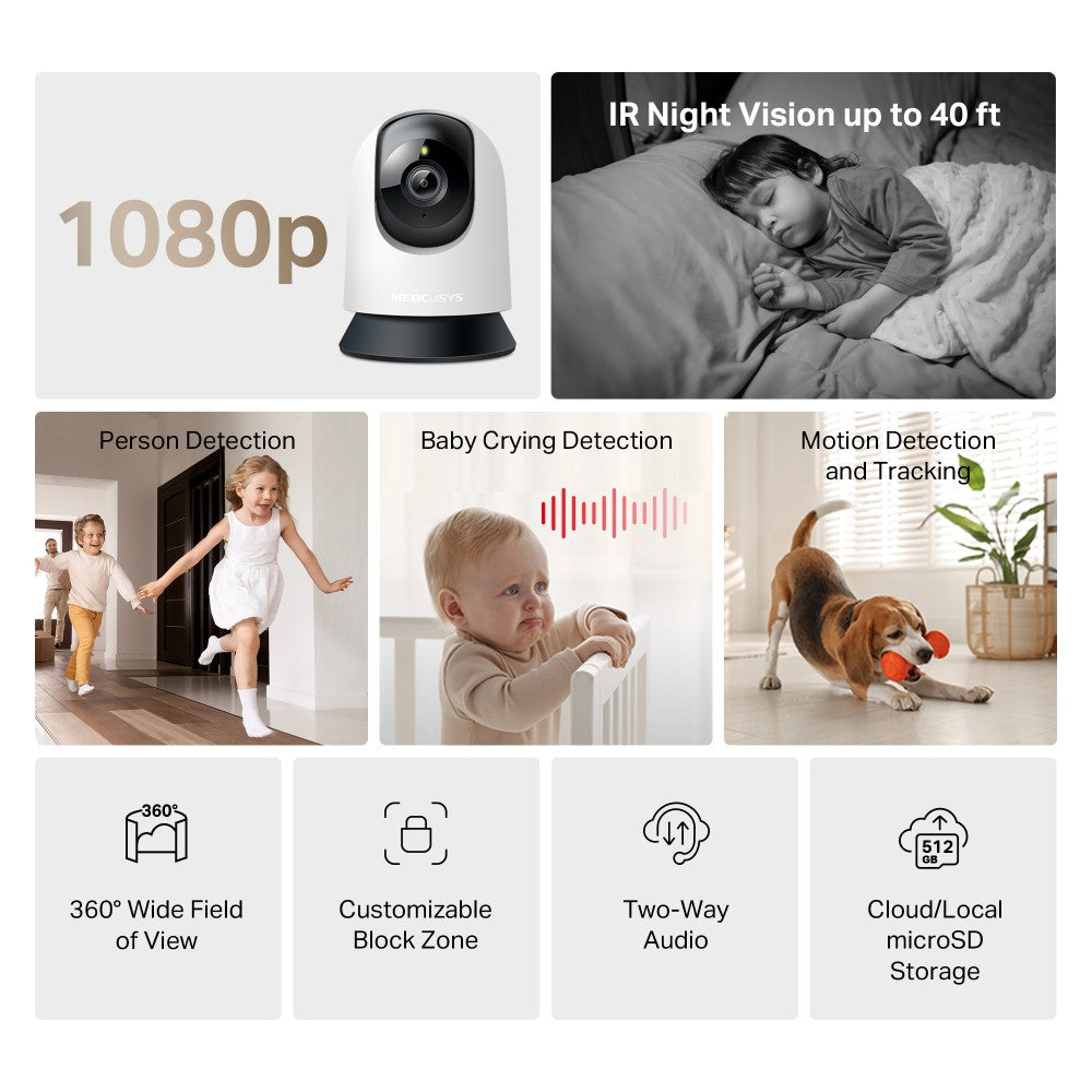 Mercusys MC200 Pan/Tilt Home Security Wi-FiCamera (Tp-Link TAPO) ความละเอียดสูง 2MP FHD