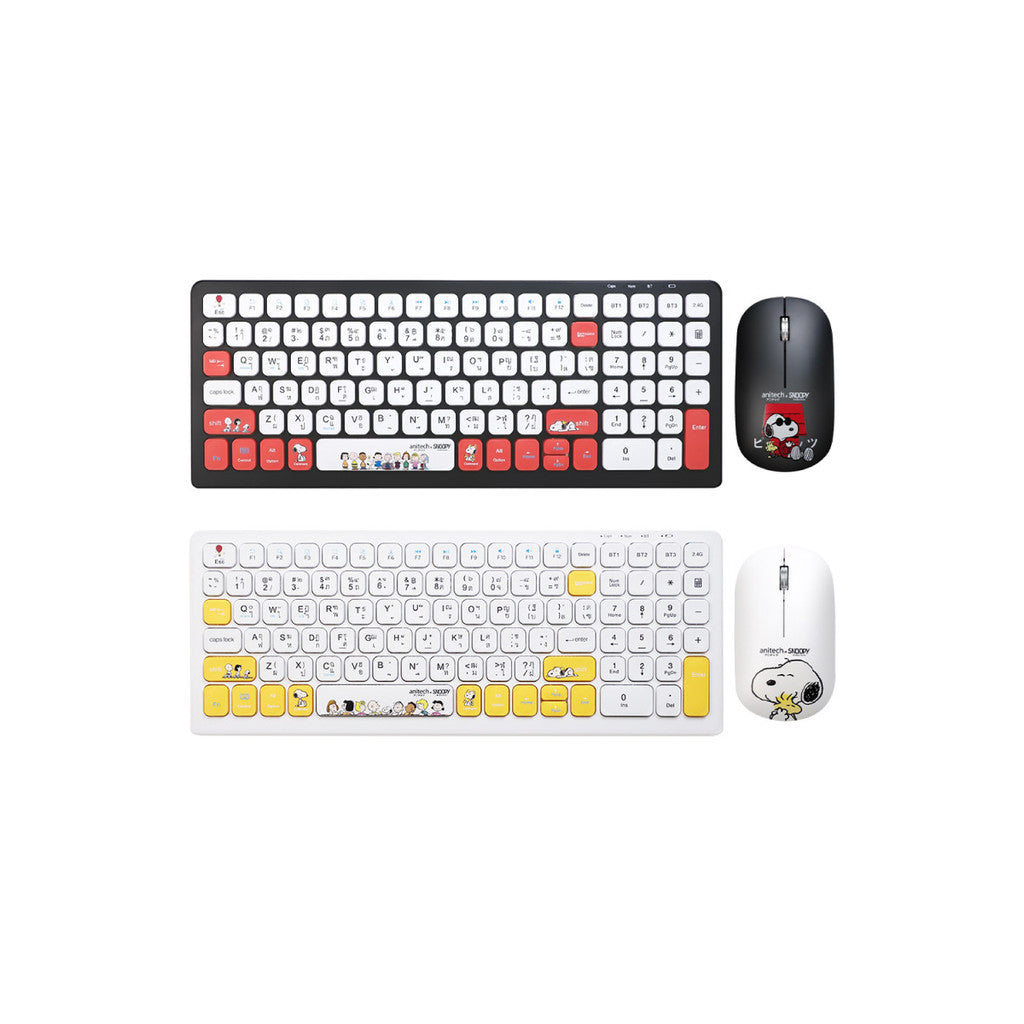 Anitech SNP-PA814 X Snoopy 3 ชุดคู่คีย์บอร์ดเม้าส์ไร้สายดูโอ้ฟังก์ชั่นเม้าส์ คลิกเสียงเงียบ