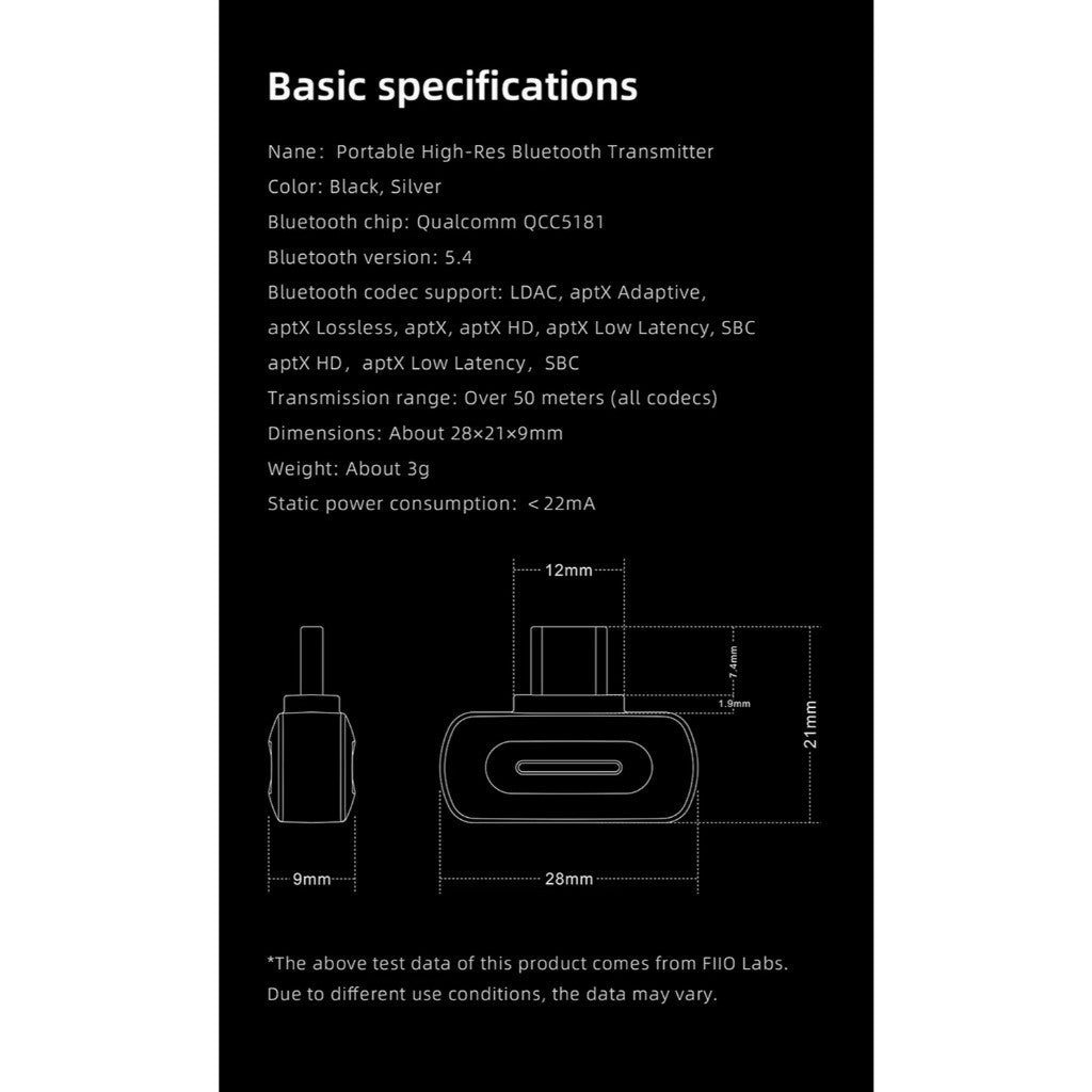 ตัวส่งสัญญาณบลูทูธ FiiO BT11 5.4 ความเร็วสูง ชิป Qualcomm QCC5181 รองรับLDAC ประกัน 1 ปี