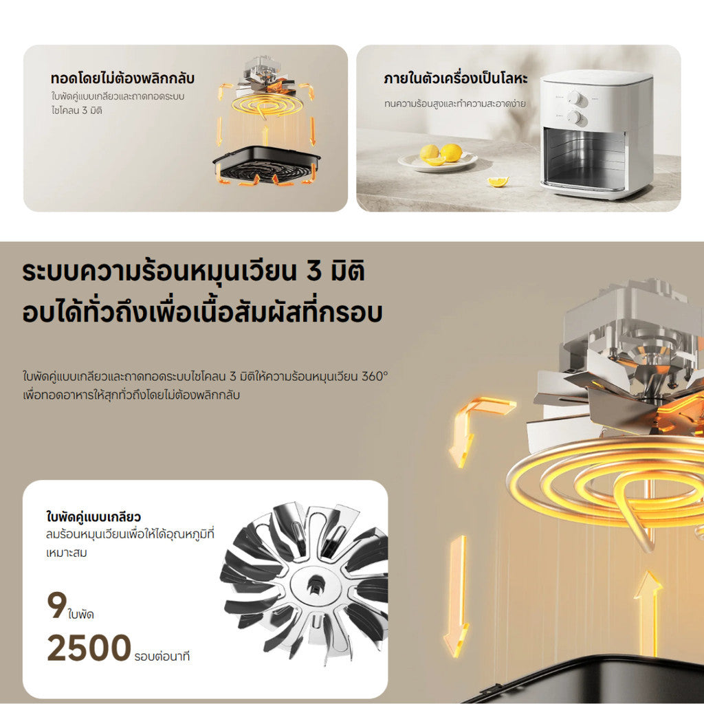 Xiaomi Air Fryer Essential 6L หม้อทอดไร้น้ำมัน 6 ลิตร กำลังไฟ 1550 วัตต์ ทำความสะอาดง่าย รับประกัน 1 ปี