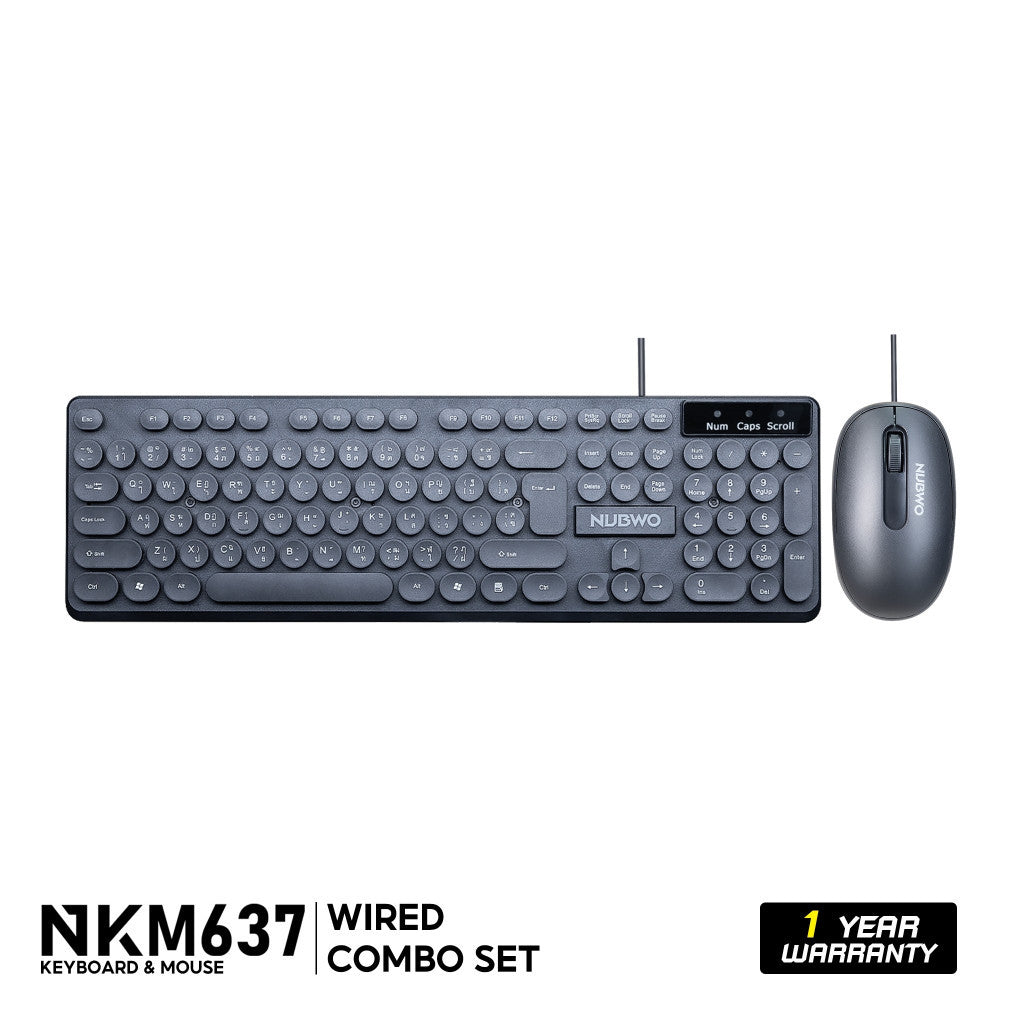 NUBWO NKM-637 KEYBOARD & MOUSE COMBO SET แบบมีสาย ปุ่มกลม รับประกัน 1 ปี