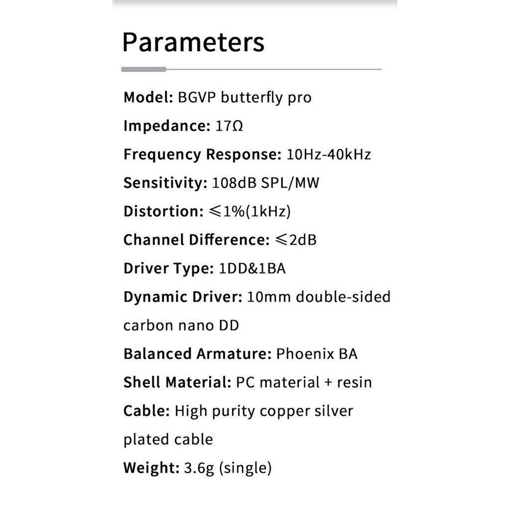 BGVP Butterfly Pro หูฟัง Hybrid 2 ไดรเวอร์ 1DD+1BA รองรับ Hi-Res