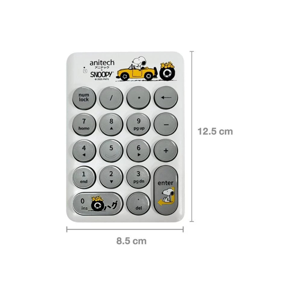 Anitech SNP-N187 X Snoopy 3 คีย์บอร์ดตัวเลขไร้สาย ระยะการเชื่อมต่อสูงสุด 10 เมตร