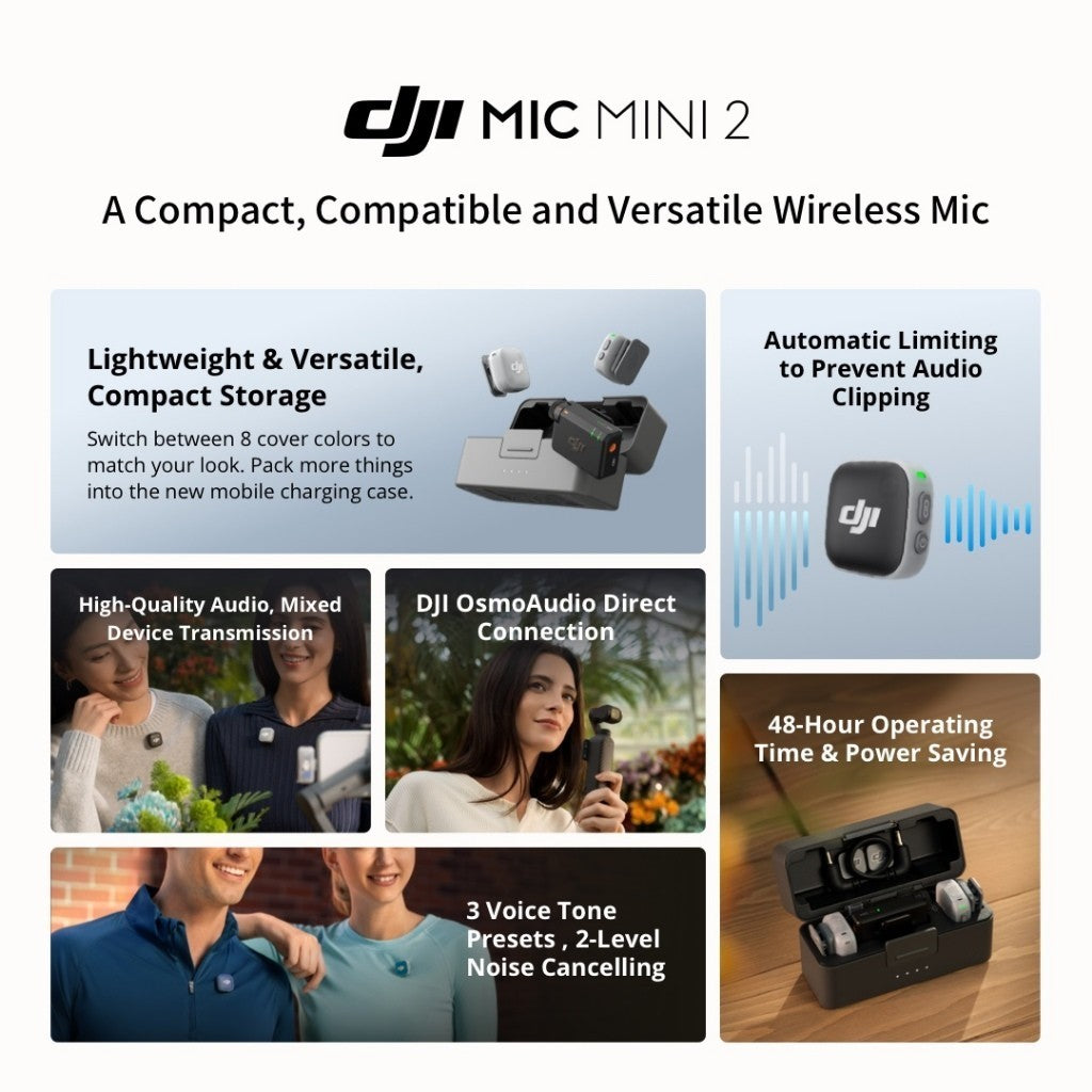 DJI Mic Mini 2 ไมค์ไร้สาย (2 TX + 1 Mobile RX + Charging Case) ประกัน 1 ปี